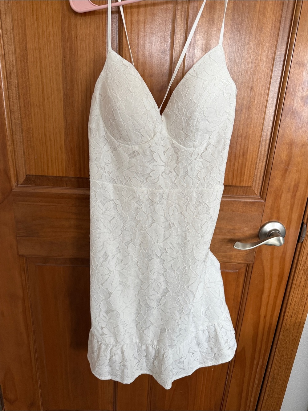 White Lace Spaghetti Strap Mini Dress